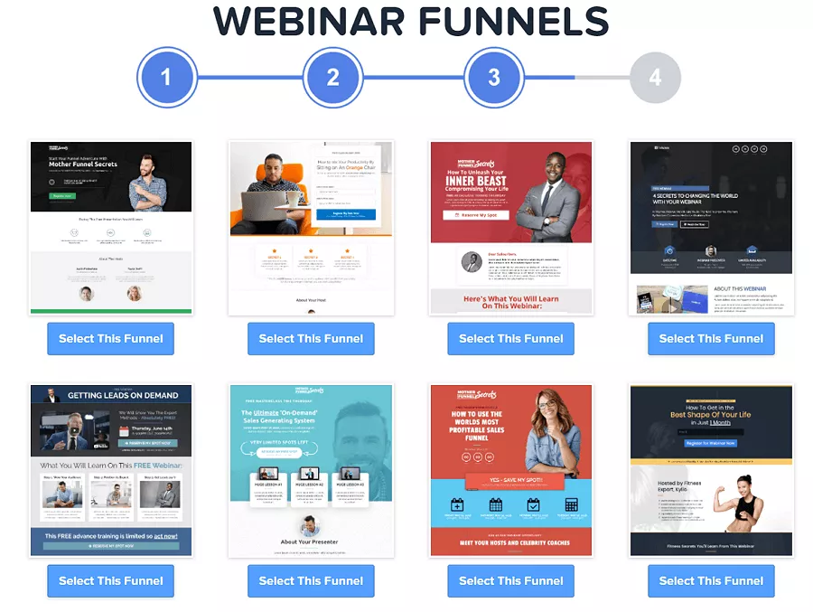 16 free funnels on Perfect Webinar