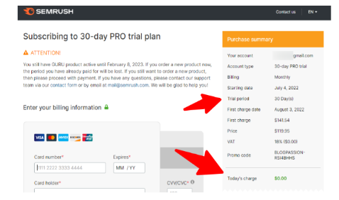 make payment on semrush